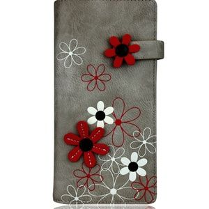 ESPE Garland RFID-Protected Vegan Leather Women's Long Wallet with Flower Design
